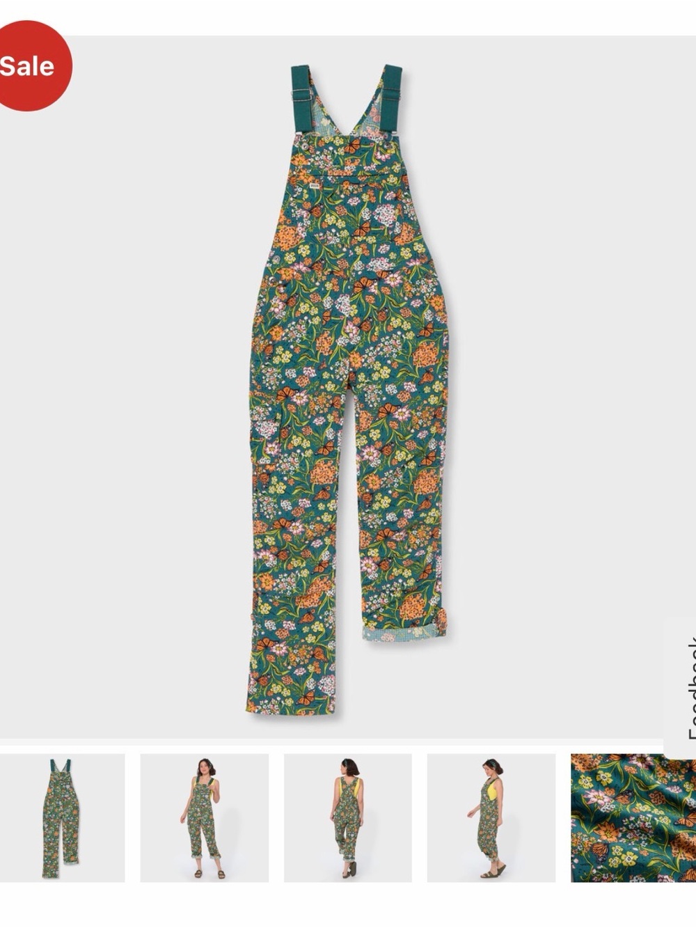 ISO - Size Medium Duluth Trading Co Green Floral-Print Cotton Blend Overalls